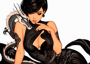 Sexy Black Dragon Geisha Tattoo Dress