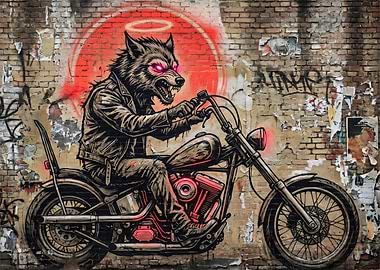 Wolf Biker Graffiti Art