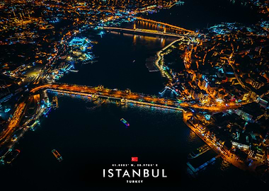 Nighttime aerial view of Istanbul