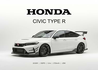 white Honda Civic Type R sport poster