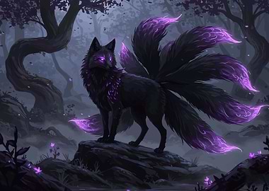 Nine-Tailed Fox in Mystical Forest