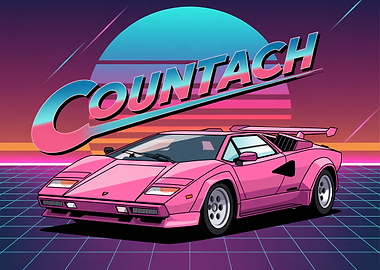 Pink Countach Retro Synthwave