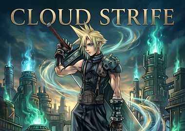 Final Fantasy VII Cloud Strife in a Futuristic City