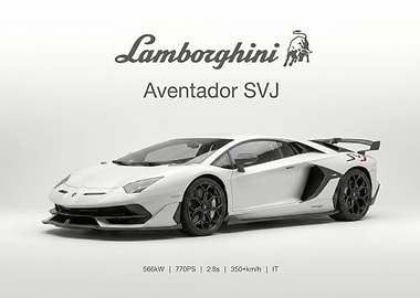 White Lamborghini Aventador SVJ poster