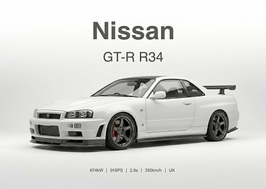 white Nissan GT-R R34 Performance Specs
