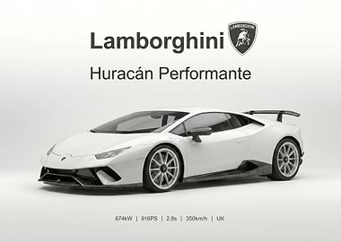 white Lamborghini Huracán Performante poster
