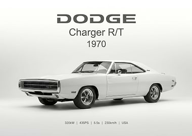 white 1970 Dodge Charger R/T poster