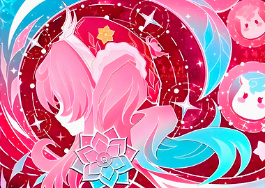 Anime Girl with Pink and Blue Hair