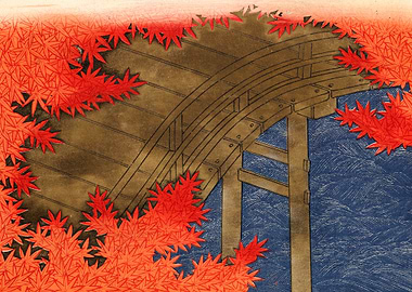 Japanese Bridge with Autumn Leaves