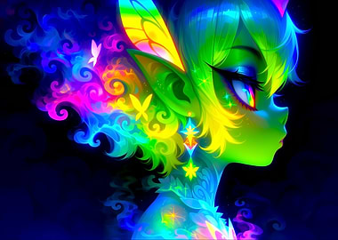 Neon Fairy with Rainbow Smoke