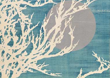 Bare Branches Against a Blue Sky with Moon