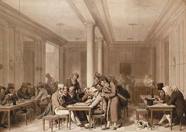 Men playing cards in a salon