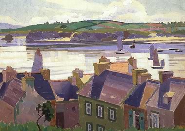 Coastal Village with Sailboats