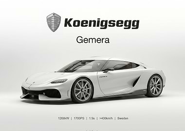Koenigsegg Gemera White Sports Car poster