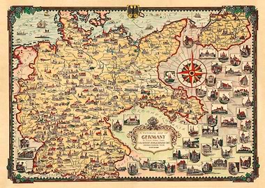Vintage Map of Germany 1935