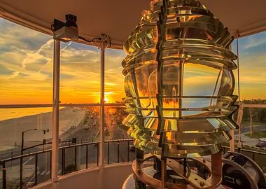 Biloxi Lighthouse Fresnel Lens at Sunset