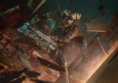 Soldier with futuristic weapon