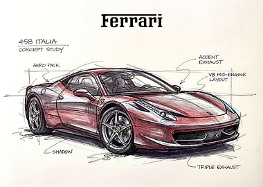 Ferrari 458 Italia Concept Study Sketch
