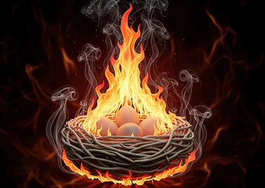 Nest of eggs on fire
