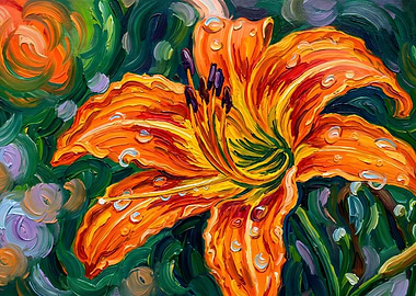 Orange lily impressionist painting