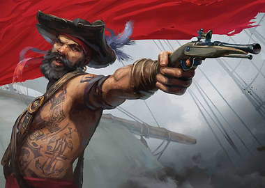Pirate aiming a flintlock pistol