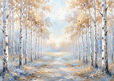 Autumn Birch Forest Path