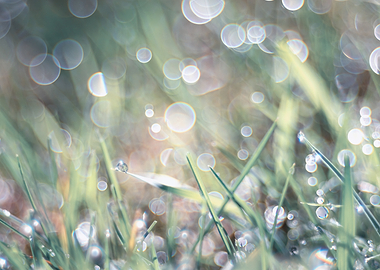Dewdrops on Grass with Bokeh