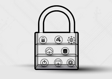 Digital Security Padlock with Icons