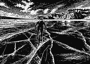 Cyclist on Frozen Lake