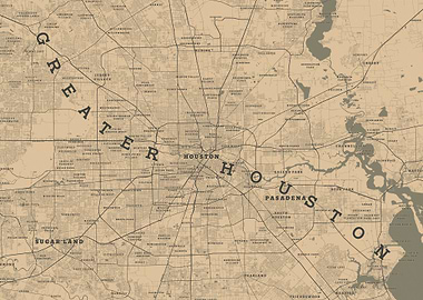 Vintage Map of Greater Houston, Texas
