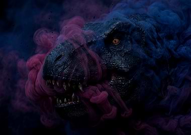 Trex with Emerging from Colourful Smoke