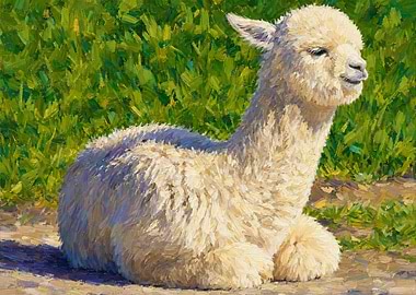 Baby Alpaca Lying in Green Grass