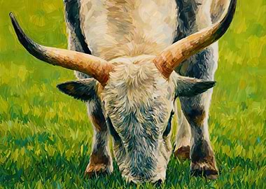 Painting of a bull grazing