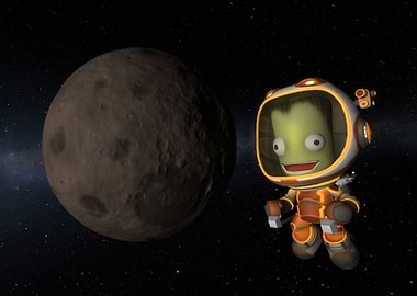 Kerbal Space Program astronaut near a moon