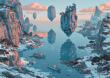 Floating Islands in a Winter Landscape