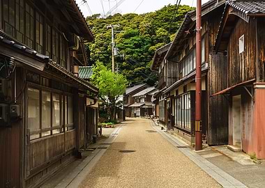 Traditional Japanese Street Scene in Ine Funaya Fishing Village Kyoto