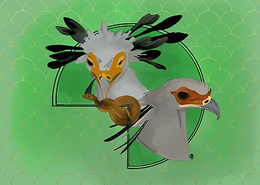 Secretary Birds and Snake Art deco style Illustration