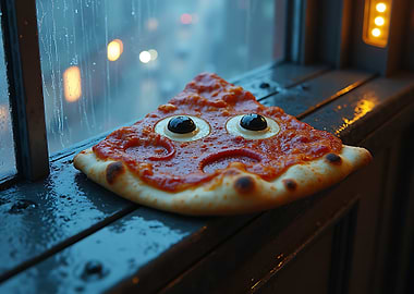 Sad Pizza Slice by Window