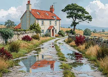 Rural Cottage with Puddles