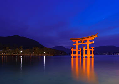 Hiroshima Miyajima Torii Gate Itsukushima Shrine at Dusk