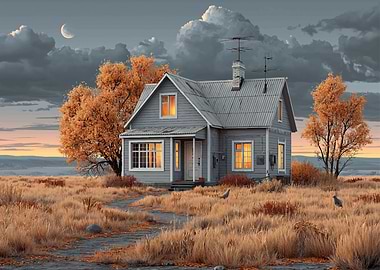 Cozy Autumn House in a Field