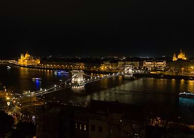 Budapest cityscape at night with Chain Bridge