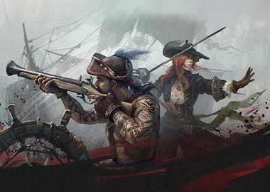 Pirates in Battle on a Ship