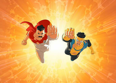 Omni-Man and Invincible Flying