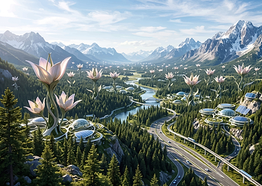 Futuristic Eco-City in Mountains