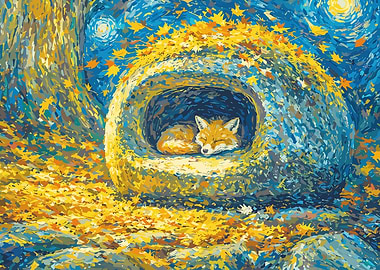 Sleeping Fox in Autumn Den