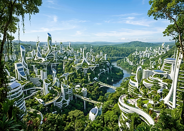 Futuristic Eco-City in Lush Landscape