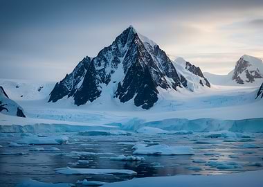 Majestic Antarctic Mountain and Ice Floes