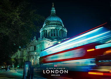 London Night Bus and St. Paul's Cathedral