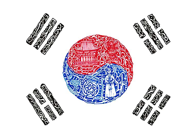 South Korean Flag with Traditional Art